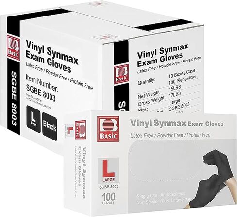 Jointown Disposable Medical Synmax Vinyl Exam Gloves- 4 mil Safty Glove 1000pcs - Latex-Free & Powder-Free - SGBE 8001, Small (Case of 1000, Black) in Saudi Arabia