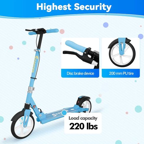 MEE GOO Scooter with Disc Brake & Dual Shock Absorbers,200mm PU Wheels ABEC-7 Bearings,Foldable Scooter for Teen&Adult,Non-Slip Deck,Kick Scooter in Saudi Arabia
