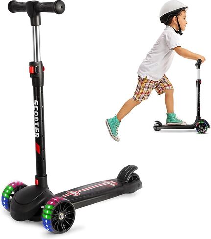 Kids Kick Scooter, Scooter for Kids Ages 3-12, 3 Wheel Scooter with Adjustable Height Handlebars, Folding Kids Scooter with LED Light Wheels and Anti-Slip Deck, for Boys & Girls up to 110 Lbs in Kuwait
