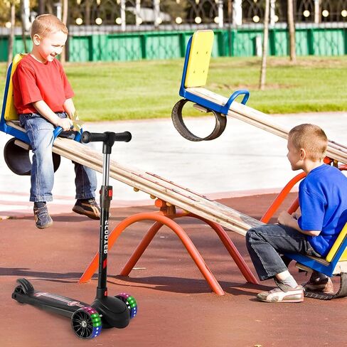 Kids Kick Scooter, Scooter for Kids Ages 3-12, 3 Wheel Scooter with Adjustable Height Handlebars, Folding Kids Scooter with LED Light Wheels and Anti-Slip Deck, for Boys & Girls up to 110 Lbs in Kuwait
