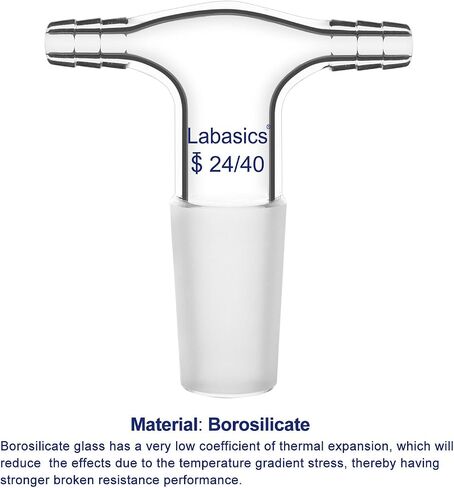 Labasics Glass T-Shape Vacuum/Inert Gas Adapter, Glass Dual Hose Inlet Adapter with 24/40 Inner Joint for Lab Distillation in Saudi Arabia