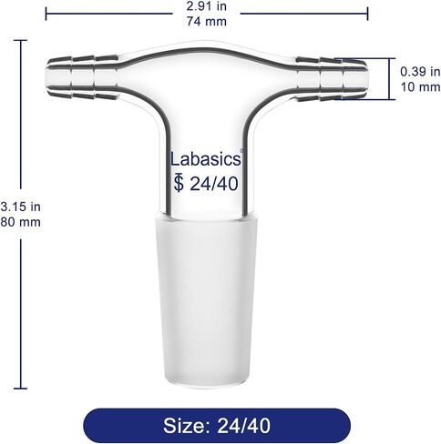 Labasics Glass T-Shape Vacuum/Inert Gas Adapter, Glass Dual Hose Inlet Adapter with 24/40 Inner Joint for Lab Distillation in Saudi Arabia