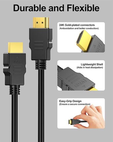 4K HDMI Cable 3FT 10-Pack, HDMI to HDMI 3 Foot High Speed HDMI 2.0 Cable Shielded Cord with Ethernet Support 4K@60Hz, 2K, HDR, ARC, 3D Compatible with Monitor, Roku/Fire TV, Laptop, PS5/4, Blu-ray in Kuwait