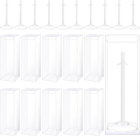 40 Pcs Doll Display Stands with Gift Boxes Action Figure Stands for 9 to 12 Inch Dolls Adjustable Waist Clip Holder for Home Shop Birthday Party Favor (Transparent) in Kuwait