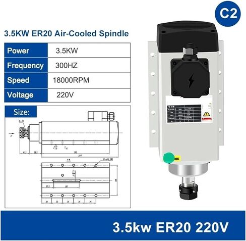 2.2/3.5kw محرك مغزل مربع مربع مبرد بالهواء 220V 380V 18000RPM 300Hz 4 محامل (B1 3.5KW ER25 380V) in Kuwait
