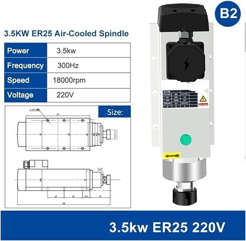 2.2/3.5kw محرك مغزل مربع مربع مبرد بالهواء 220V 380V 18000RPM 300Hz 4 محامل (B1 3.5KW ER25 380V) in Kuwait