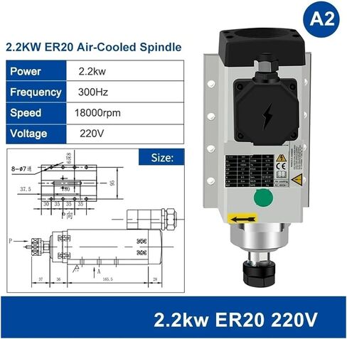 2.2/3.5kw محرك مغزل مربع مربع مبرد بالهواء 220V 380V 18000RPM 300Hz 4 محامل (B1 3.5KW ER25 380V) in Kuwait