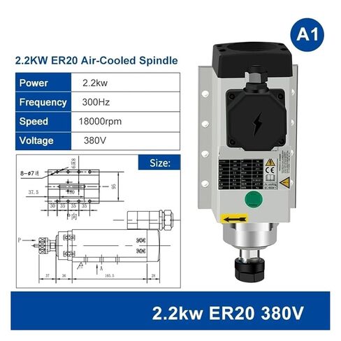 2.2/3.5kw محرك مغزل مربع مربع مبرد بالهواء 220V 380V 18000RPM 300Hz 4 محامل (B1 3.5KW ER25 380V) in Kuwait