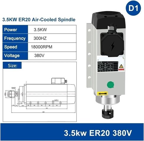 2.2/3.5kw محرك مغزل مربع مربع مبرد بالهواء 220V 380V 18000RPM 300Hz 4 محامل (B1 3.5KW ER25 380V) in Kuwait
