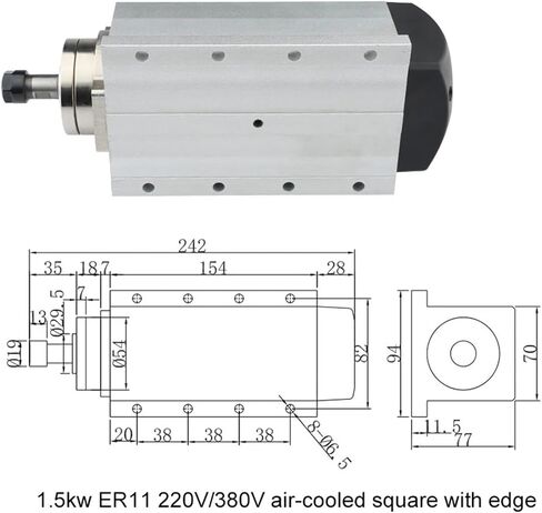 محرك المغزل المبرد بالهواء المربع 1.5kW ER11 220V 380V 24000 دورة في الدقيقة مع شفة التثبيت (1.5KW ER11 380V) in Saudi Arabia