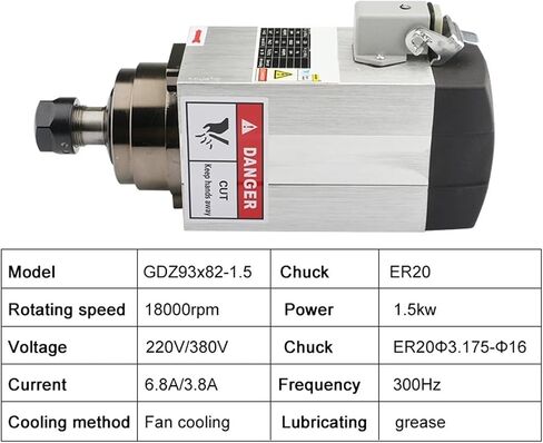 1.5kW ER20 مغزل مبرد بالهواء 220V 380V مربع (1.5kw 220 فولت مربع) in Saudi Arabia
