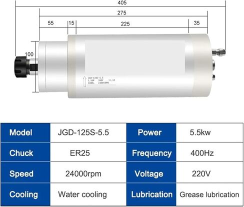محرك المغزل المبرد بالماء 5.5 كيلو واط ER25 عالية الطاقة 220V 380V D125MM 4 محامل (5.5KW ER25 380V) in Saudi Arabia