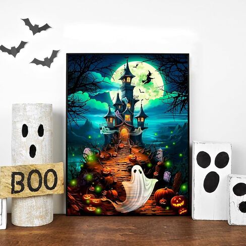 Gearock Halloween Diamond Art Kits for Adults, 5D DIY Cute Ghost Flowers Diamond Painting Kits for Room Bedroom Living Room Bathroom Wall Decor 12x16 Inch in Kuwait