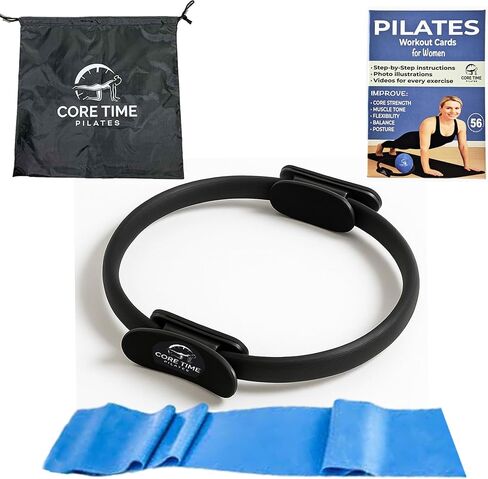 Pilates Ring Bundle Includes Workout Cards, Resistance Band, and Pilates Circle Set. Pilates Equipment for The Ultimate Home Pilates Kit and at-Home Pilates Workout. in Saudi Arabia