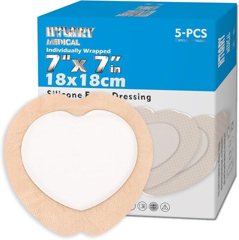 5 حزمة من السيليكون اللاصقة الرغوة العجينة خلع الملابس 7x7 بوصة منصات الجرح المقاومة للتنفس للقروح السرير قرحة العناية بالقرحة امتصاص البشرة الضمادات الطبية الصديقة in Kuwait