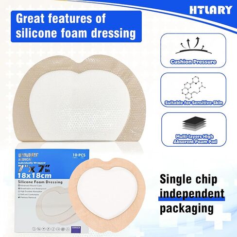 5 حزمة من السيليكون اللاصقة الرغوة العجينة خلع الملابس 7x7 بوصة منصات الجرح المقاومة للتنفس للقروح السرير قرحة العناية بالقرحة امتصاص البشرة الضمادات الطبية الصديقة in Kuwait