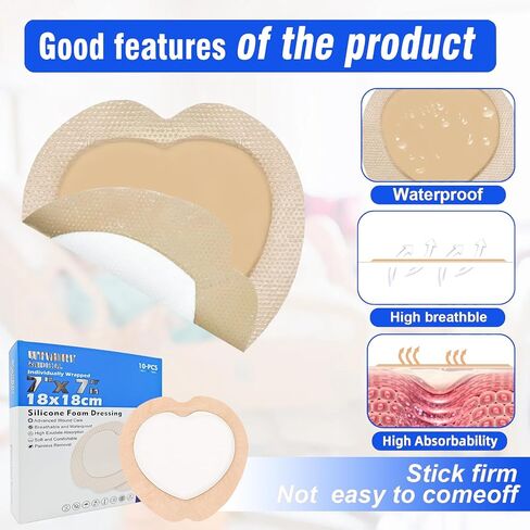5 حزمة من السيليكون اللاصقة الرغوة العجينة خلع الملابس 7x7 بوصة منصات الجرح المقاومة للتنفس للقروح السرير قرحة العناية بالقرحة امتصاص البشرة الضمادات الطبية الصديقة in Kuwait