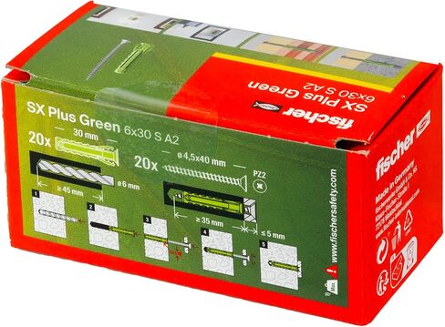 Fischer SX Plus Extension Dowel 6 × 30 S مع A2 من الفولاذ المقاوم للصدأ ، ومواد مستدامة مصنوعة من مواد خام قابلة للتجديد بنسبة 50 ٪ ، والانتشار 4 في اتجاه ، والمتخصص في مواد البناء الصلبة ، 20 in Saudi Arabia