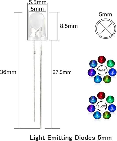 50pcs 5mm Multicolor Slow/Fast Flashing LED Diode Blinking Light Emitting Diodes 2 Pins Clear Round Lens Electronic Components(Slow Flash) in Saudi Arabia