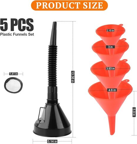 10 PCS مجموعة من مسارات السيارات ، وفثات زيت الرقبة الطويلة البلاستيكية ، وقمع بلاستيكي عالمي مع مقبض وخرطوم واسعة من مسارات الوقود لملء سائل التبريد/زيت المحرك/الماء/البنزين in Saudi Arabia