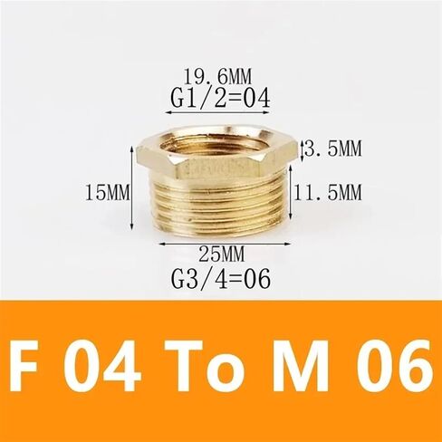 Brass Hex Bushing Reducer Pipe Fitting F To M Threaded 1/8 1/4 3/8 1/2 3/4 Reducing Copper Water Gas Adapter Coupler Connector(F 04 To M 06) in Saudi Arabia