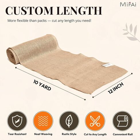 Burlap roll 12in x 10 Yards-Cut to Your Length Burlap Table Runners -50 Yarns/10cm Density-Ecofriendly- Reusable- Perfect for Crafts, Décor, Gift Wrapping, Events, DIY and Gardening Projects in Saudi Arabia
