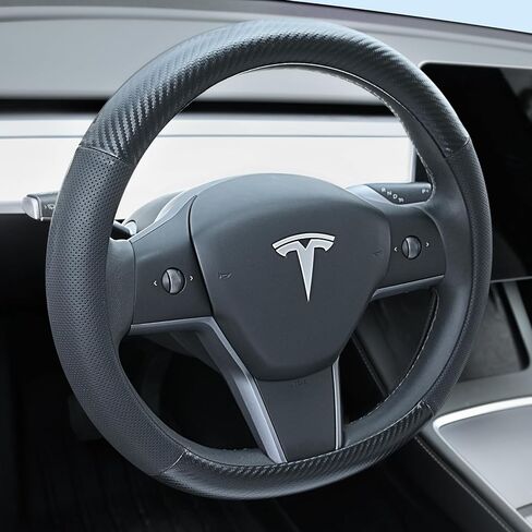 غطاء عجلة القيادة الجلدية Nappa لـ Tesla Model 3/Y 2016-2025 ، واقي عجلة Tesla غير القابل للانزلاق. in Kuwait