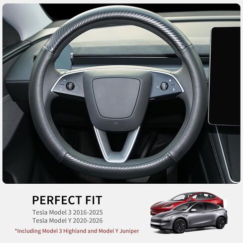 غطاء عجلة القيادة الجلدية Nappa لـ Tesla Model 3/Y 2016-2025 ، واقي عجلة Tesla غير القابل للانزلاق. in Kuwait