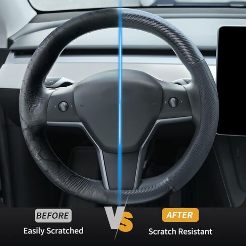 غطاء عجلة القيادة الجلدية Nappa لـ Tesla Model 3/Y 2016-2025 ، واقي عجلة Tesla غير القابل للانزلاق. in Kuwait
