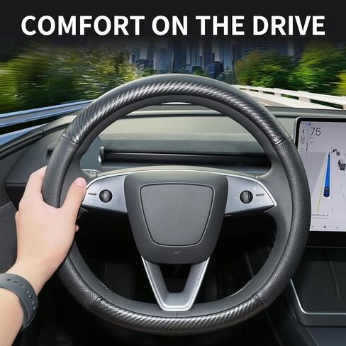 غطاء عجلة القيادة الجلدية Nappa لـ Tesla Model 3/Y 2016-2025 ، واقي عجلة Tesla غير القابل للانزلاق. in Kuwait