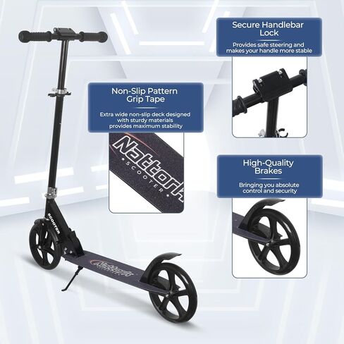 Nattork Scooter for Kids 8-12 ، المراهقين والبالغين-قابلة للطي قابلة للطي قابلة للطي مع عجلات كبيرة قوية لركوب سلس ، وتعليق خفيف ، ومضاد للفرش ، وسكوتر للبنين والبنات. in Kuwait
