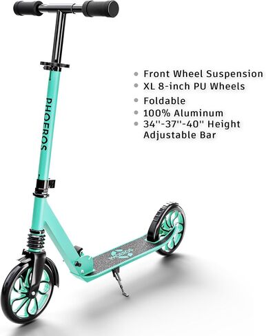 PHOEROS Kick Scooter for Kids Ages 6-12,Teens & Adults, Youth. Lightweight Aluminum Kick Scooter for Teens Adults Boys Girls with 8 inch Big Wheels, Foldable, 3 Height Adjustable, Shock Absorption. in Saudi Arabia
