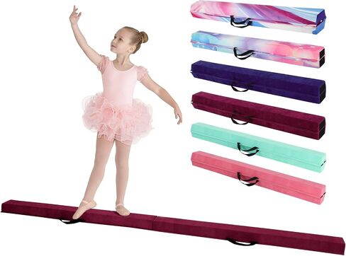 Fahkns 8ft Beal Beam for Kids 3-12 ، شعاع جمباز قابلة للطي ، غطاء من جلد الغزال ، قاعدة غير قابلة للانزلاق مع حقيبة حمل in Kuwait