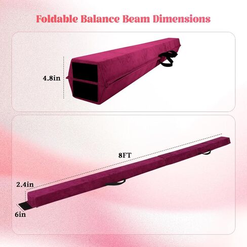Fahkns 8ft Beal Beam for Kids 3-12 ، شعاع جمباز قابلة للطي ، غطاء من جلد الغزال ، قاعدة غير قابلة للانزلاق مع حقيبة حمل in Kuwait