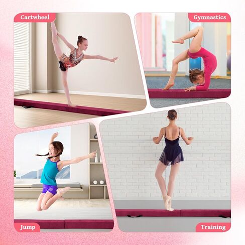 Fahkns 8ft Beal Beam for Kids 3-12 ، شعاع جمباز قابلة للطي ، غطاء من جلد الغزال ، قاعدة غير قابلة للانزلاق مع حقيبة حمل in Kuwait