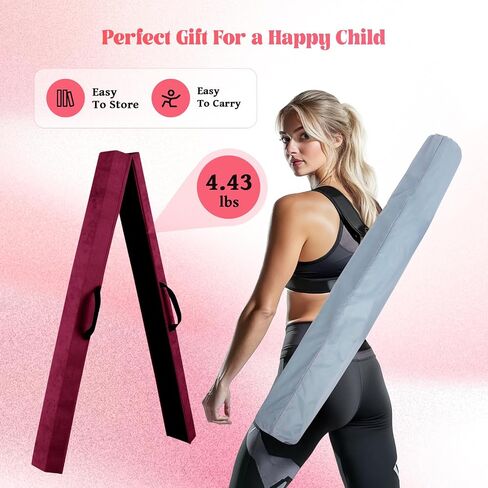 Fahkns 8ft Beal Beam for Kids 3-12 ، شعاع جمباز قابلة للطي ، غطاء من جلد الغزال ، قاعدة غير قابلة للانزلاق مع حقيبة حمل in Kuwait