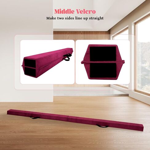 Fahkns 8ft Beal Beam for Kids 3-12 ، شعاع جمباز قابلة للطي ، غطاء من جلد الغزال ، قاعدة غير قابلة للانزلاق مع حقيبة حمل in Kuwait