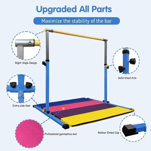 XDEMODA The Latest Model Gymnastics Bar for Kids Ages 3-15 for Home, Anti-Slip, Easy to Assemble, 35" to 55" Adjustable Height Gymnastic Horizontal Bars Equipment in Saudi Arabia