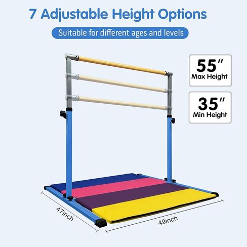 XDEMODA The Latest Model Gymnastics Bar for Kids Ages 3-15 for Home, Anti-Slip, Easy to Assemble, 35" to 55" Adjustable Height Gymnastic Horizontal Bars Equipment in Saudi Arabia