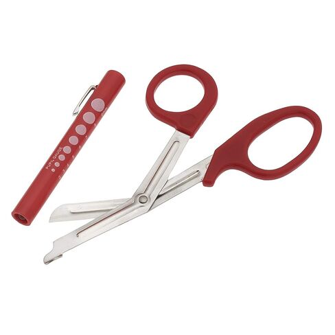 جراحة المقياس الجراحي على الإنترنت LED Penlly مع مقص ضمادة مطابقة للطبيب ، ممرضة ، EMS ، طالب الطب ، أول مستجيب EMT الصدمة مقصات + Penllight المتاح - العديد من الألوان (بني) in Kuwait