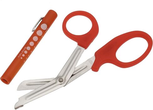 SURGICAL ONLINE Pupil Gauge LED Penlight with Bandage Scissors Matching Set for Doctor, Nurse, EMS, Medical Student, First Responder EMT Trauma Shears + Disposable Penlight - Many Colors (Brown) in Kuwait