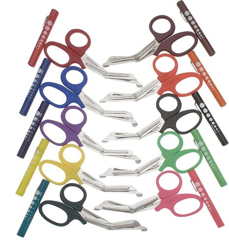 SURGICAL ONLINE Pupil Gauge LED Penlight with Bandage Scissors Matching Set for Doctor, Nurse, EMS, Medical Student, First Responder EMT Trauma Shears + Disposable Penlight - Many Colors (Brown) in Kuwait