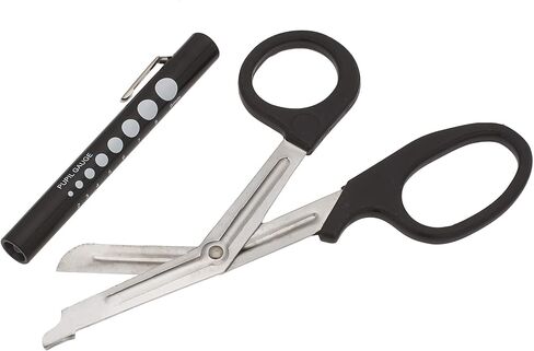 SURGICAL ONLINE Pupil Gauge LED Penlight with Bandage Scissors Matching Set for Doctor, Nurse, EMS, Medical Student, First Responder EMT Trauma Shears + Disposable Penlight - Many Colors (Brown) in Kuwait
