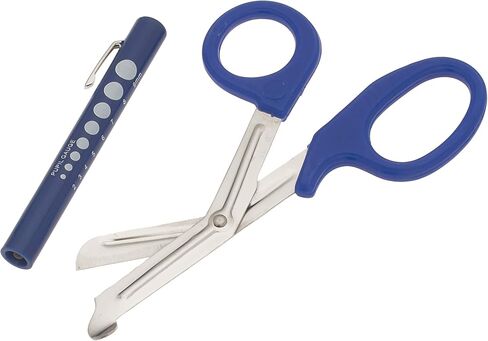 SURGICAL ONLINE Pupil Gauge LED Penlight with Bandage Scissors Matching Set for Doctor, Nurse, EMS, Medical Student, First Responder EMT Trauma Shears + Disposable Penlight - Many Colors (Brown) in Kuwait