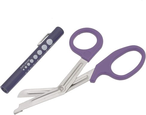 SURGICAL ONLINE Pupil Gauge LED Penlight with Bandage Scissors Matching Set for Doctor, Nurse, EMS, Medical Student, First Responder EMT Trauma Shears + Disposable Penlight - Many Colors (Brown) in Kuwait