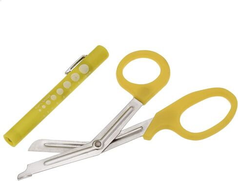 SURGICAL ONLINE Pupil Gauge LED Penlight with Bandage Scissors Matching Set for Doctor, Nurse, EMS, Medical Student, First Responder EMT Trauma Shears + Disposable Penlight - Many Colors (Brown) in Kuwait
