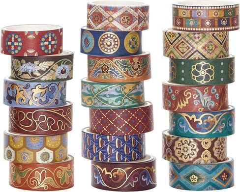 YUBBAEX 20 Rolls Chinoiserie Washi Tape Set Exotic Arts Masking Tape Gold Foil Floral Decorative for DIY Crafts, Bullet Journal Supplies, Planners, Scrapbook, Card/Gift Wrapping (Ancient) in Saudi Arabia