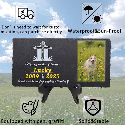 Pet Memorial Stones for Dogs Pet Headstones for Dogs Dog Memorial Stone Pet Grave Markers Dog for Cat Lovers with Stand and Markers - 11.8 * 5.9 Inches Stone（Style 3 in Kuwait
