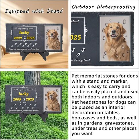 Pet Memorial Stones for Dogs Pet Headstones for Dogs Dog Memorial Stone Pet Grave Markers Dog for Cat Lovers with Stand and Markers - 11.8 * 5.9 Inches Stone（Style 3 in Kuwait
