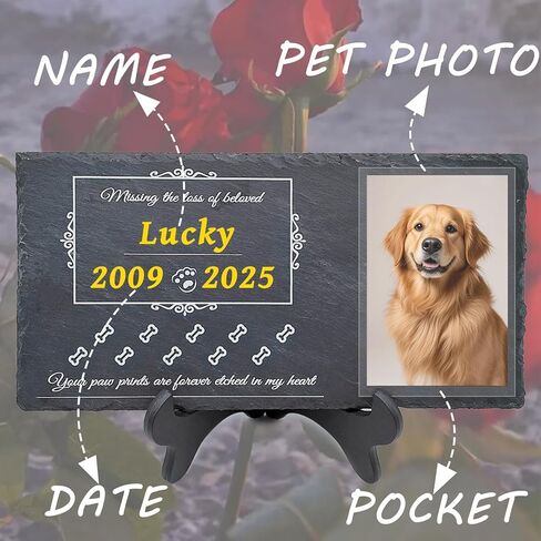 Pet Memorial Stones for Dogs Pet Headstones for Dogs Dog Memorial Stone Pet Grave Markers Dog for Cat Lovers with Stand and Markers - 11.8 * 5.9 Inches Stone（Style 3 in Kuwait